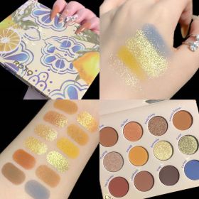 Twelve Color Eyeshadow Tray Earth Pearlescent Matte Glitter (Option: 03Lemon Summer)