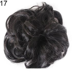 Women Hair Bun Extension Wavy Curly Messy Donut Chignons Wig Hairpiece (Color: 17)