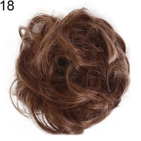 Women Hair Bun Extension Wavy Curly Messy Donut Chignons Wig Hairpiece (Color: 18)